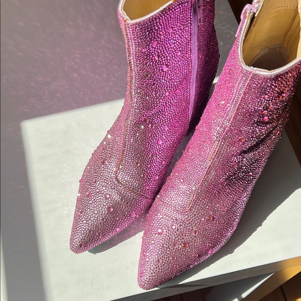 Betsey Johnson Pink Rhinestone Ankle Boots size 6